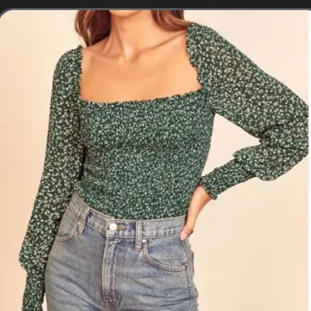 Reformation Green Floral Crop Top